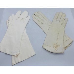 (2) pr. vintage off white & cream  kid leather mid-length gloves